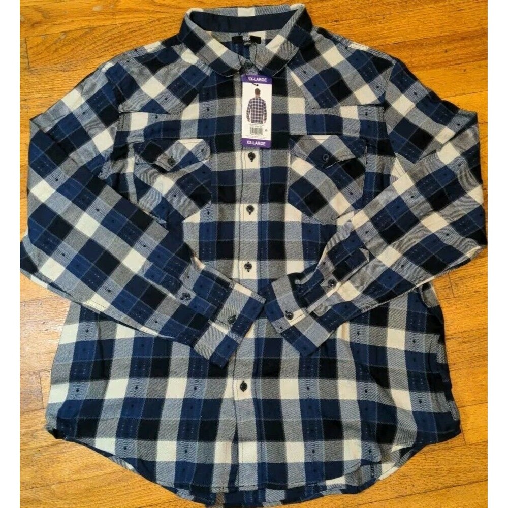 New Frye Jacquard Button Up Men's XXL L/S Flannel Shirt Deep Night Sky Blue NWT